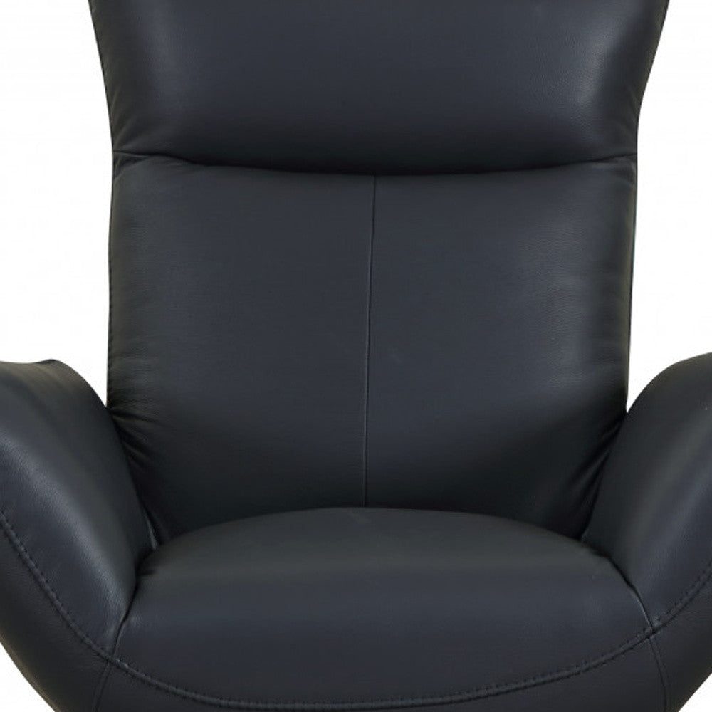 37" Blue And Silver Genuine Leather Lounge Chair-6