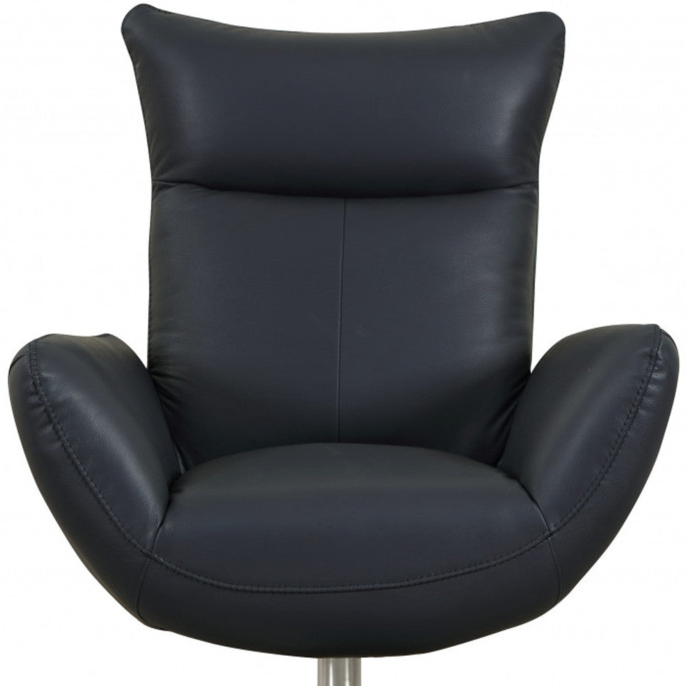 37" Blue And Silver Genuine Leather Lounge Chair-7