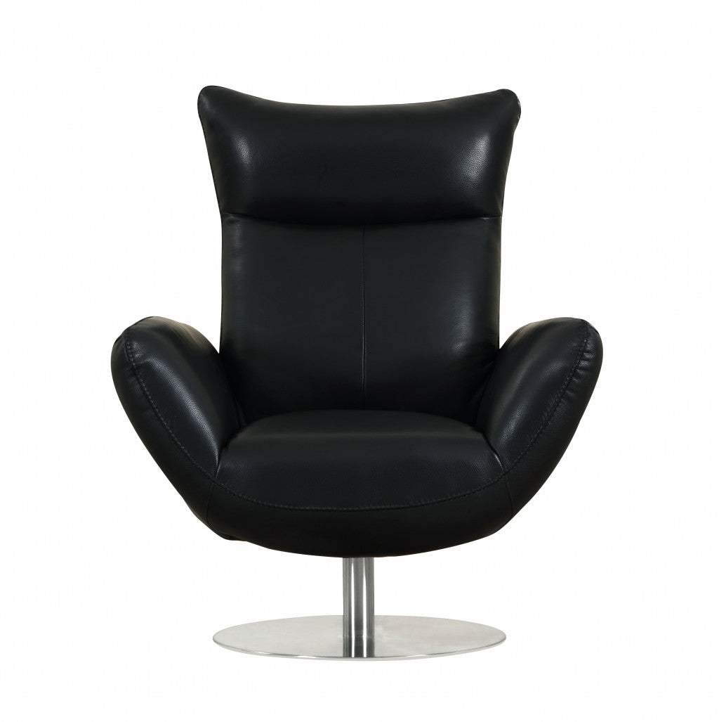 37" Black And Silver Genuine Leather Lounge Chair-1