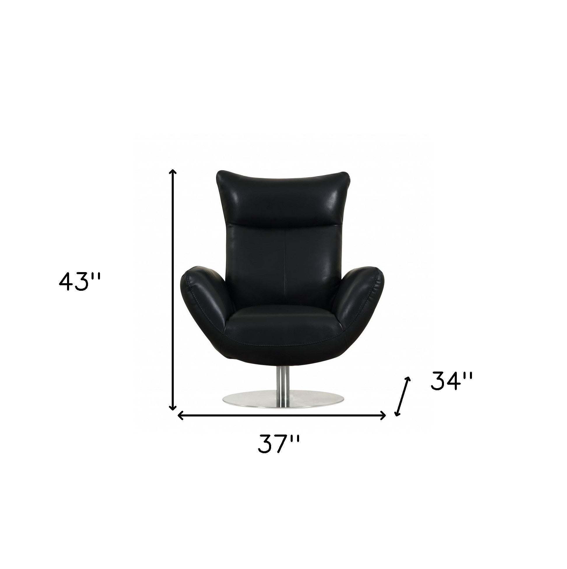 37" Black And Silver Genuine Leather Lounge Chair-8