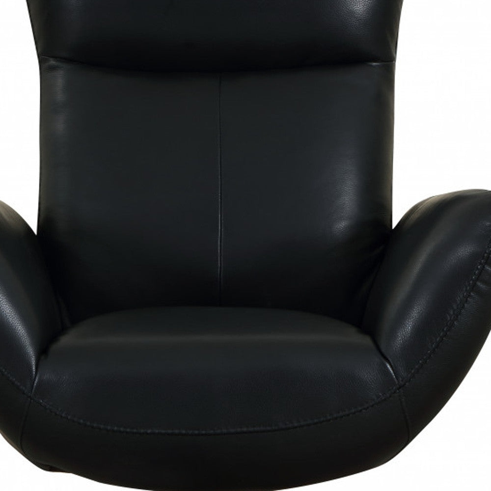 37" Black And Silver Genuine Leather Lounge Chair-6