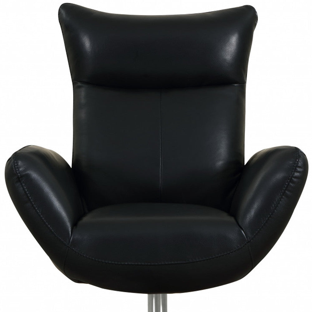 37" Black And Silver Genuine Leather Lounge Chair-7