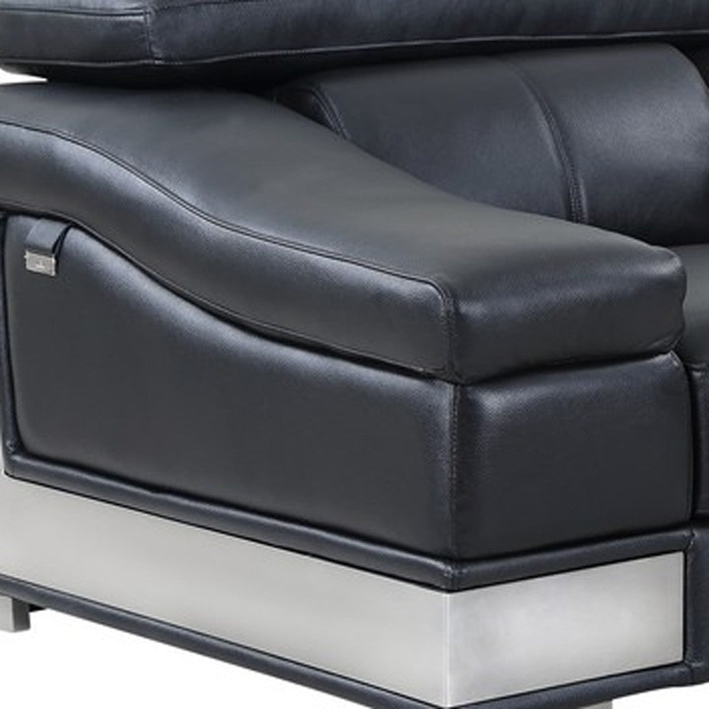 49" Black And Silver Genuine Leather Arm Chair-6