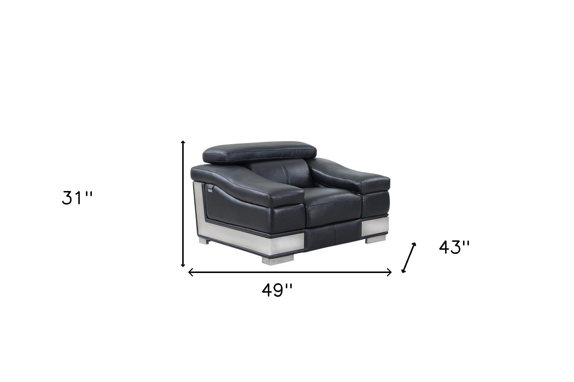 49" Black And Silver Genuine Leather Arm Chair-8