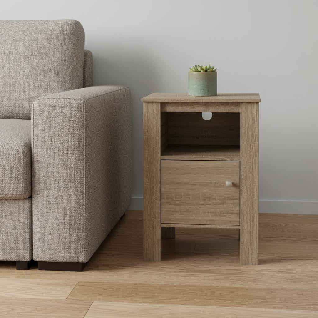 24" Deep Taupe Wood End Table With Shelf-0