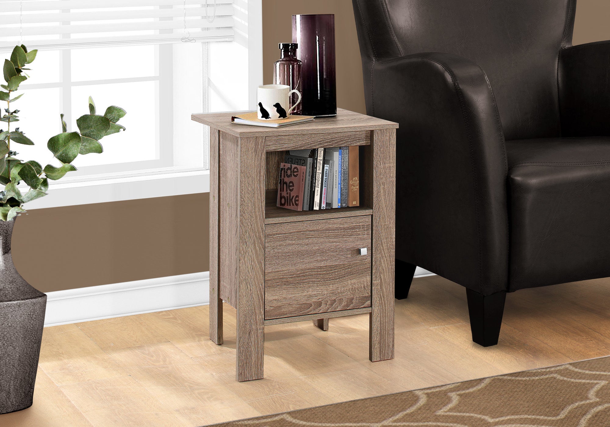 24" Deep Taupe Wood End Table With Shelf-6