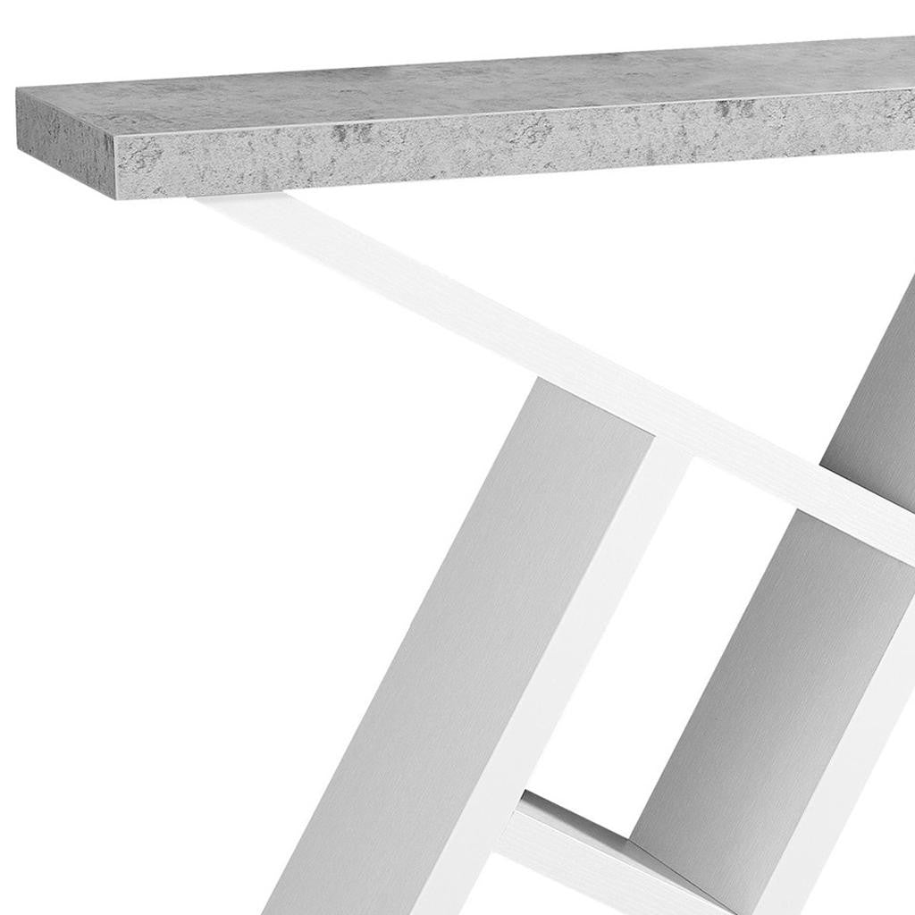 36" Gray and White Abstract Console Table With Shelves-4