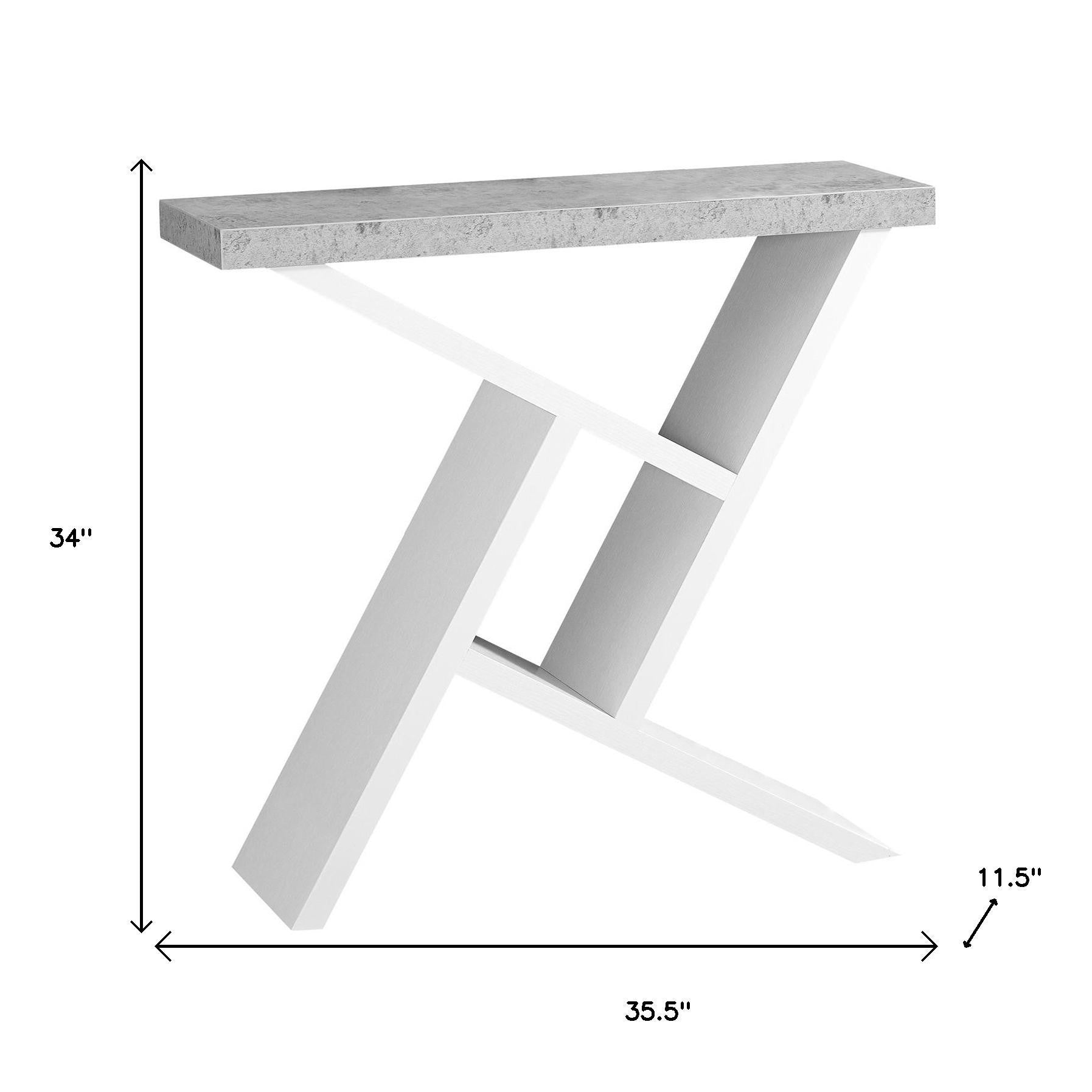 36" Gray and White Abstract Console Table With Shelves-8