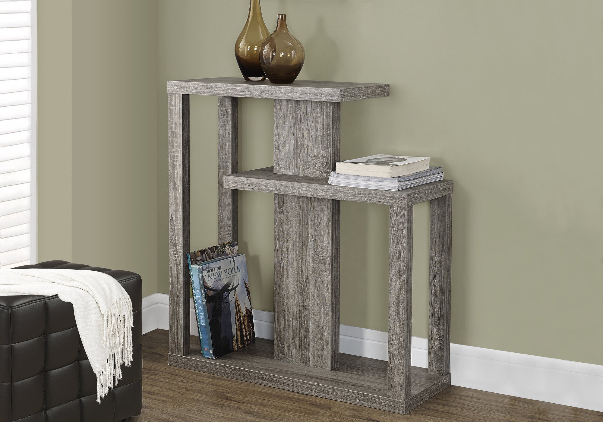32" Taupe Free form Floor Shelf Console Table With Storage-6