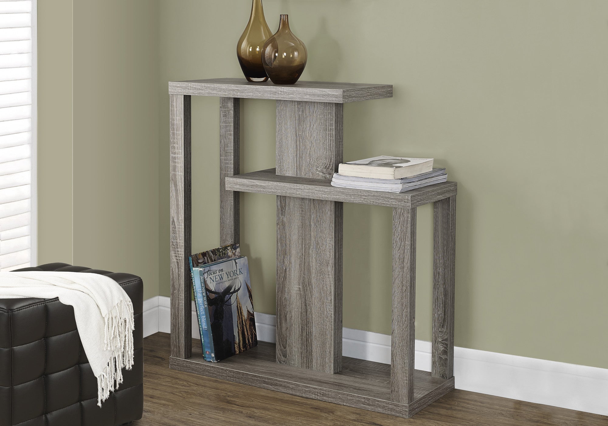 32" Taupe Free form Floor Shelf Console Table With Storage-4
