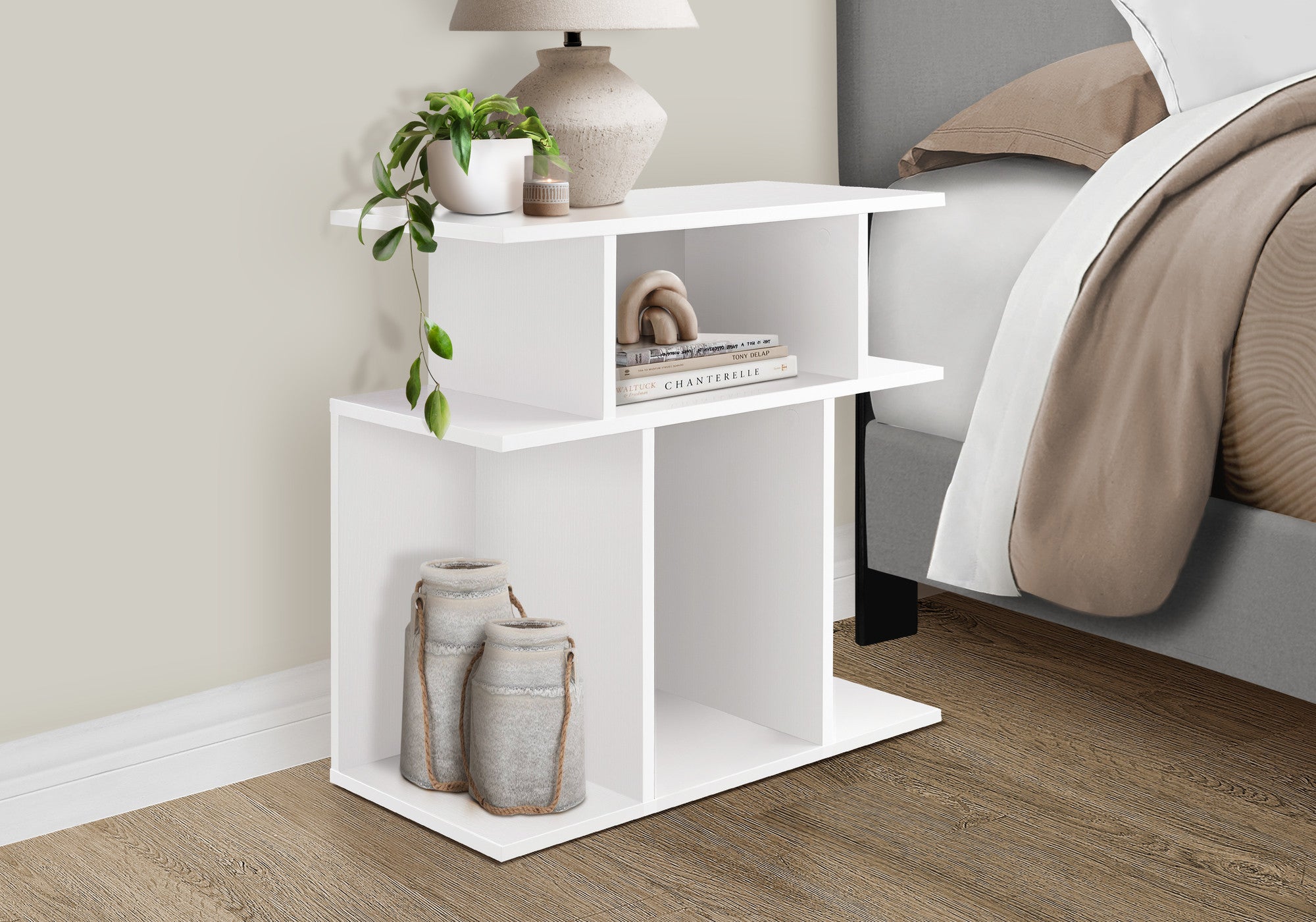24" White Wood End Table With Six Open Shelves-5