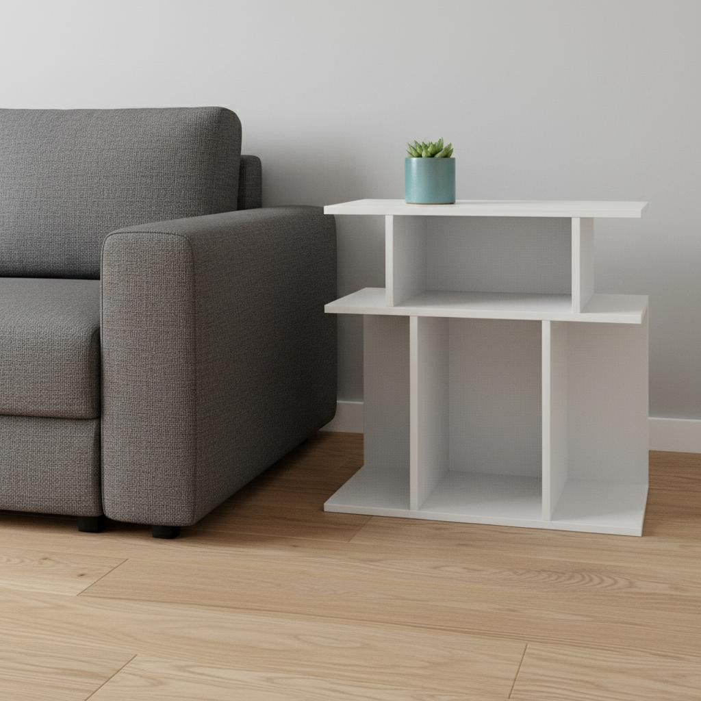 24" White Wood End Table With Six Open Shelves-0