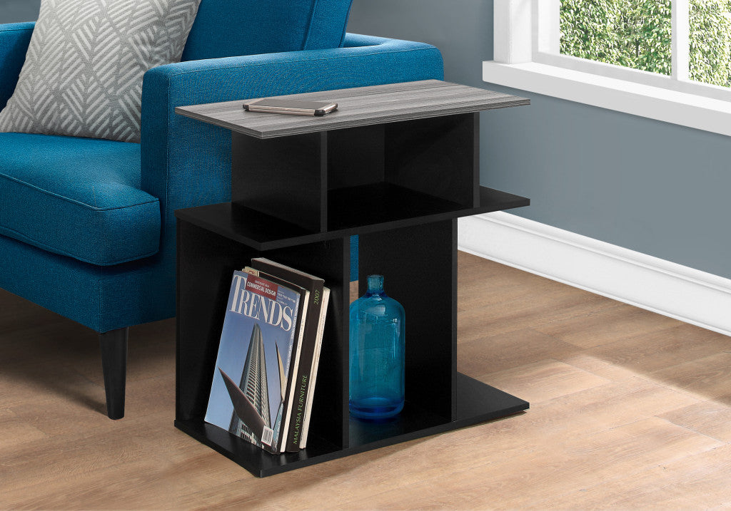 24" Gray and Black Wood Floor Shelf End Table With 6-4