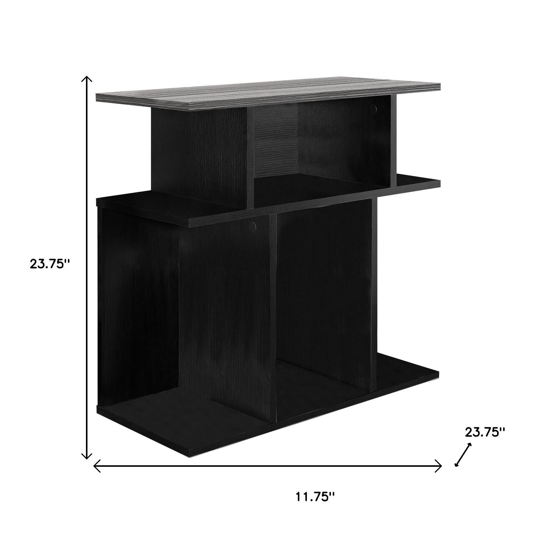 24" Gray and Black Wood Floor Shelf End Table With 6-6