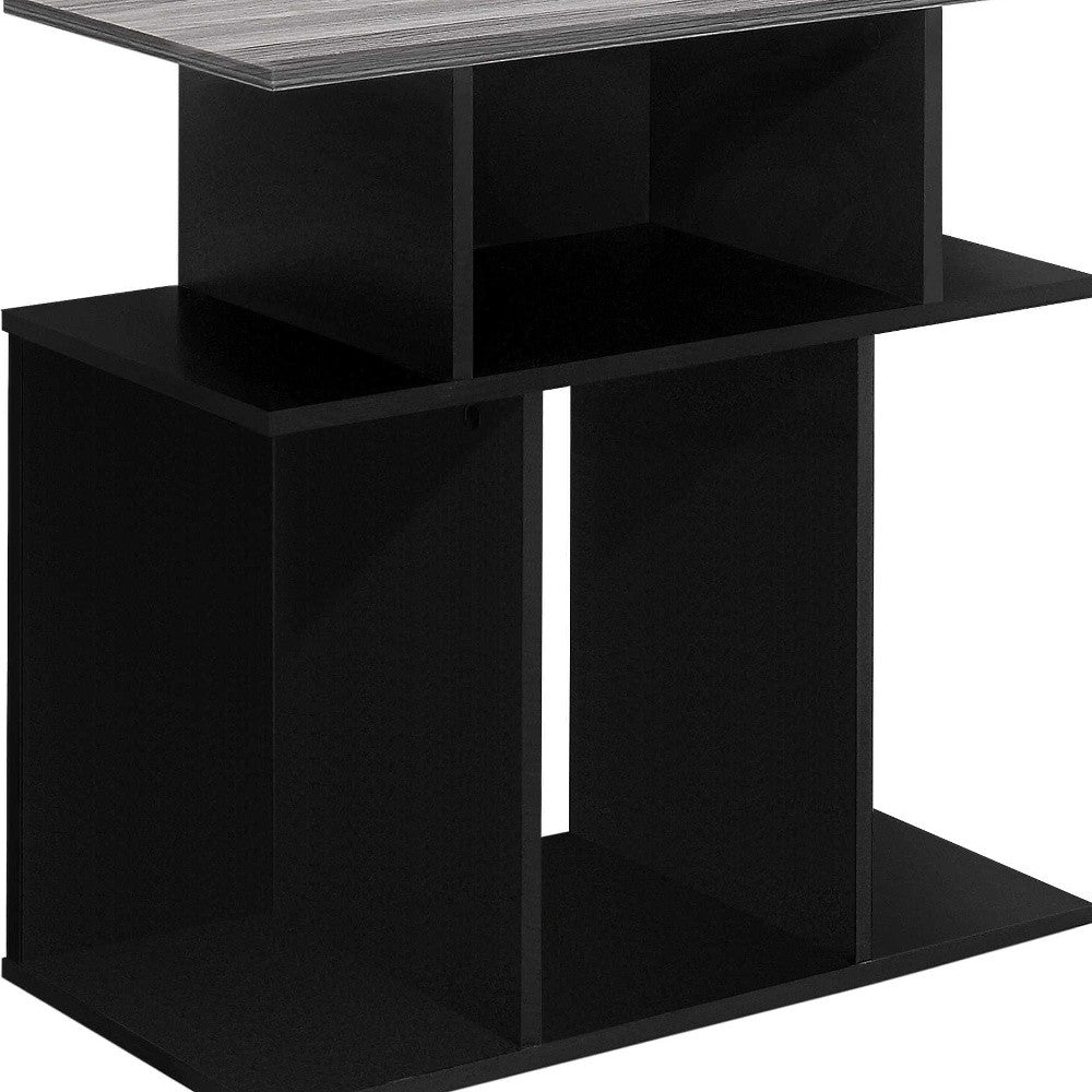 24" Gray and Black Wood Floor Shelf End Table With 6-3