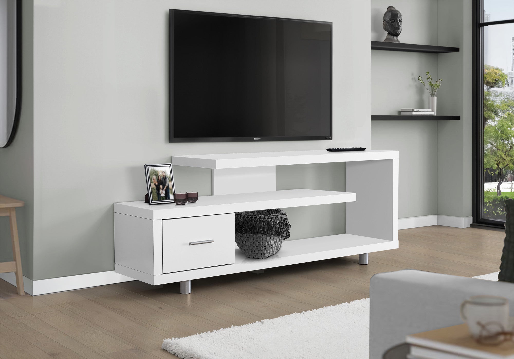 60" White Open Shelving TV Stand-4