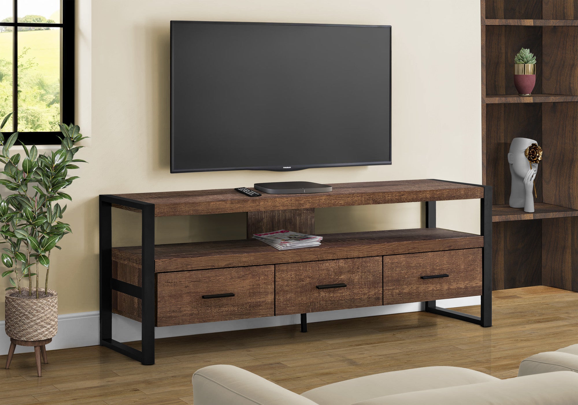 59" Brown and Black Cabinet Enclosed Storage TV Stand-6