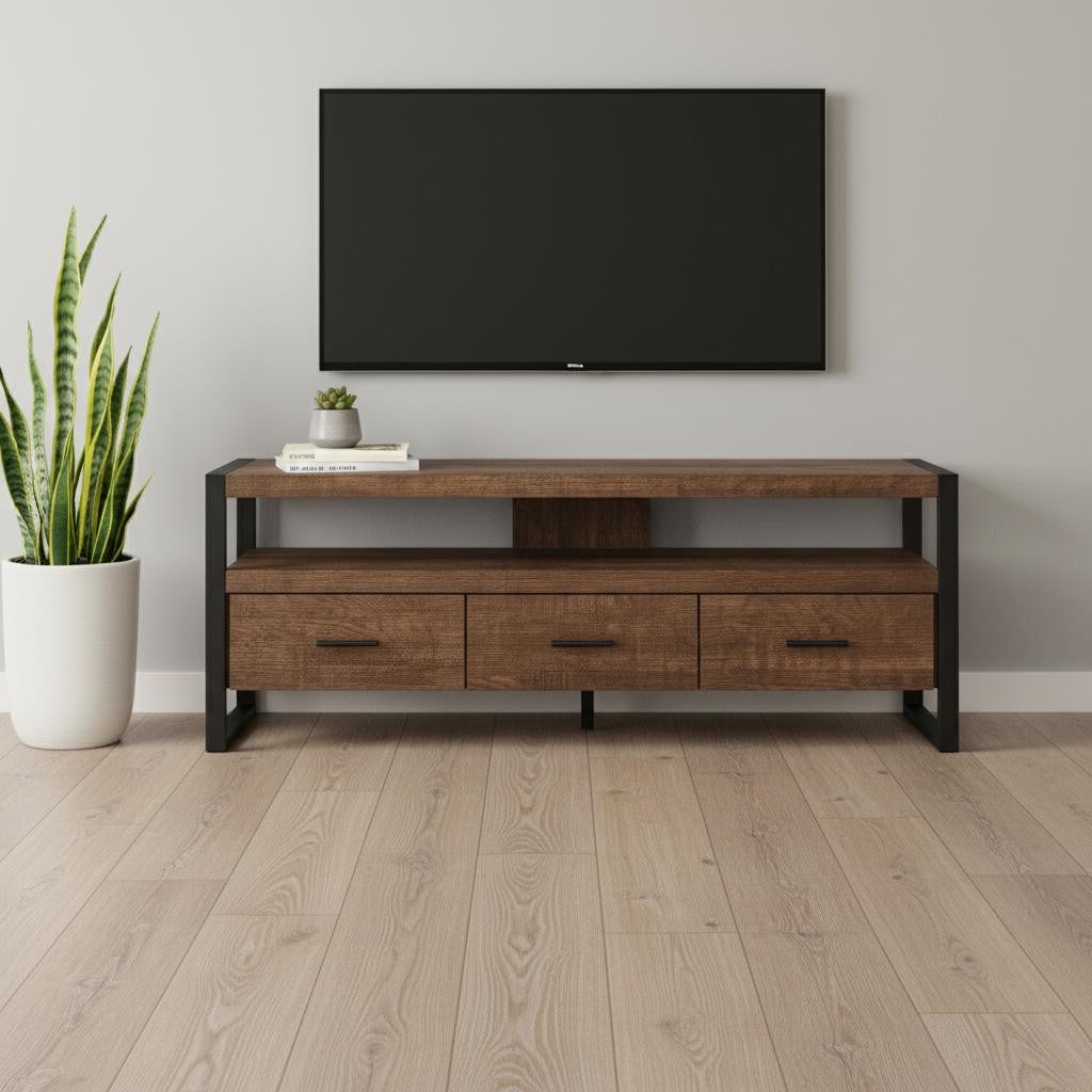 59" Brown and Black Cabinet Enclosed Storage TV Stand-0