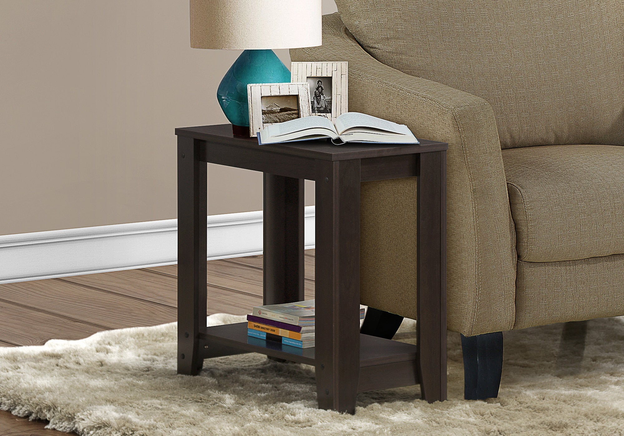 22" Dark Brown Wood End Table With Shelf-6