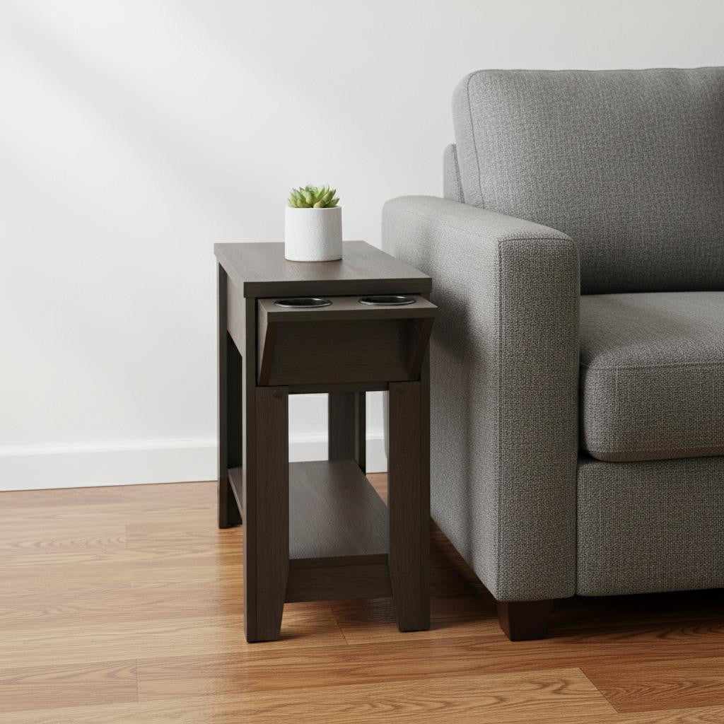 23" Brown Wood End Table With Shelf-0