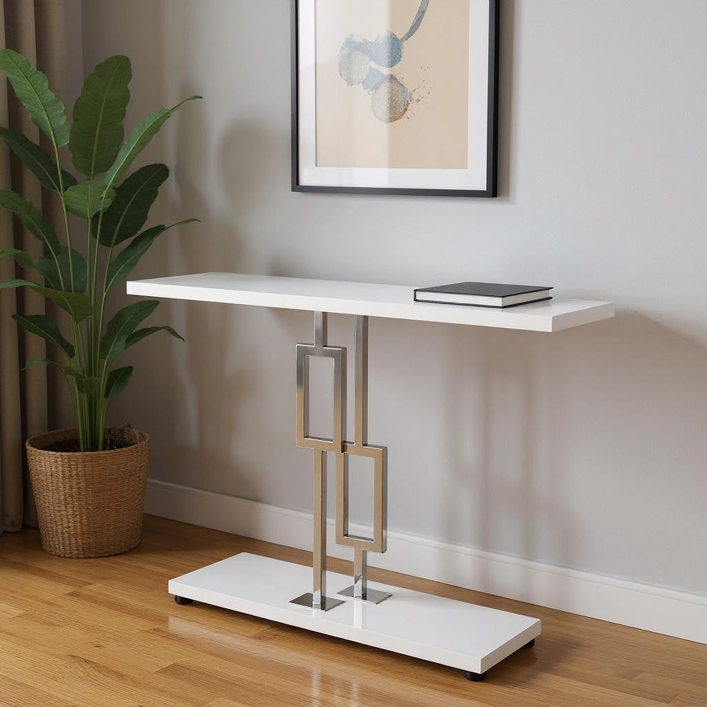 47" White Floor Shelf Console Table With Storage-0