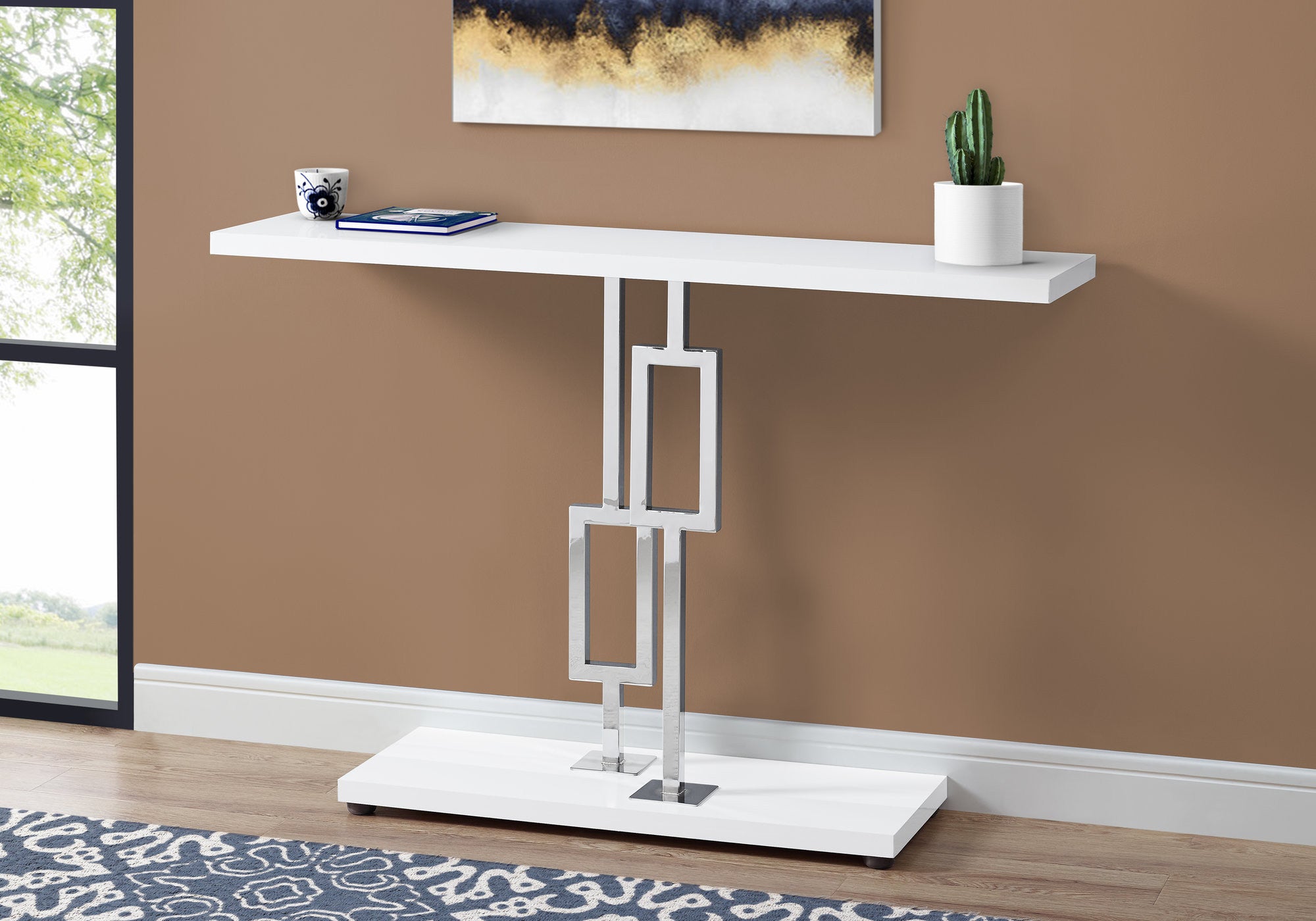 47" White Floor Shelf Console Table With Storage-5