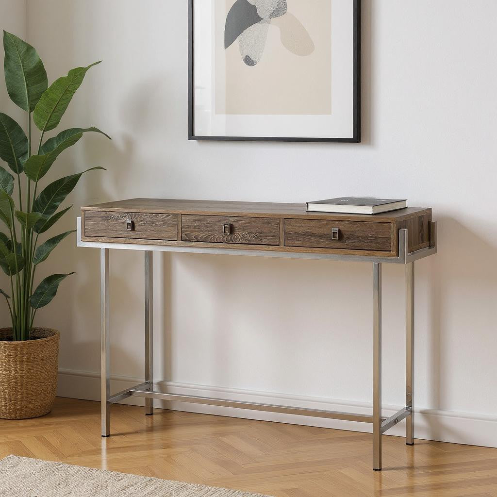 48" Taupe and Silver Console Table And Drawers-0
