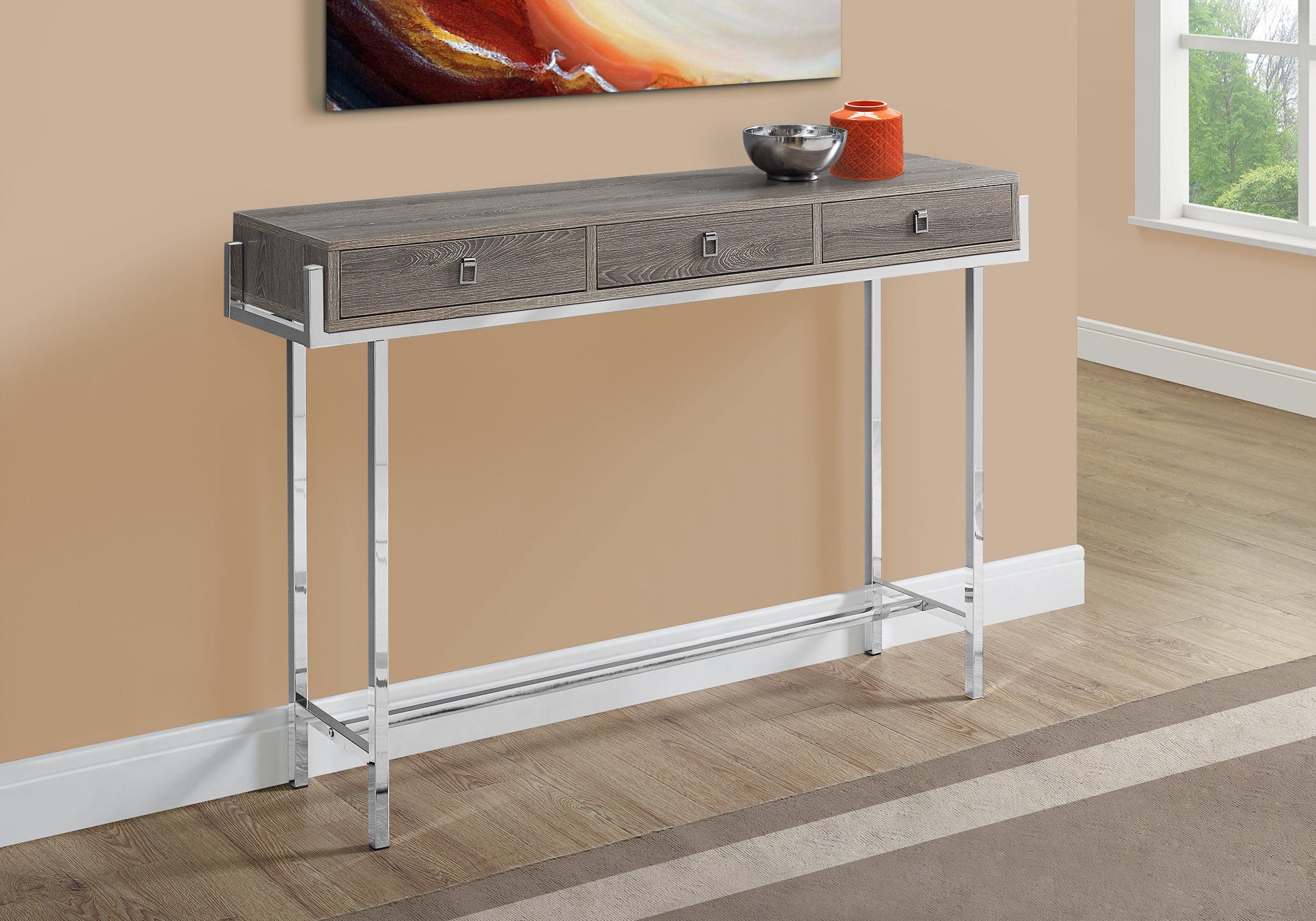 48" Taupe and Silver Console Table And Drawers-5