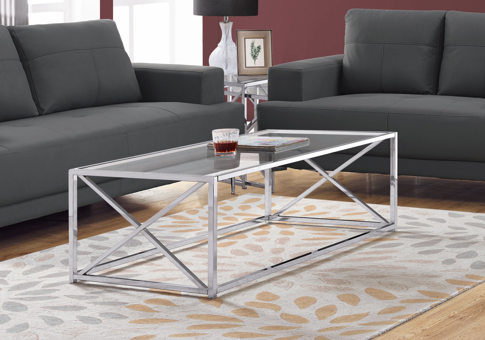 22" Clear And Silver Glass And Iron Coffee Table-5