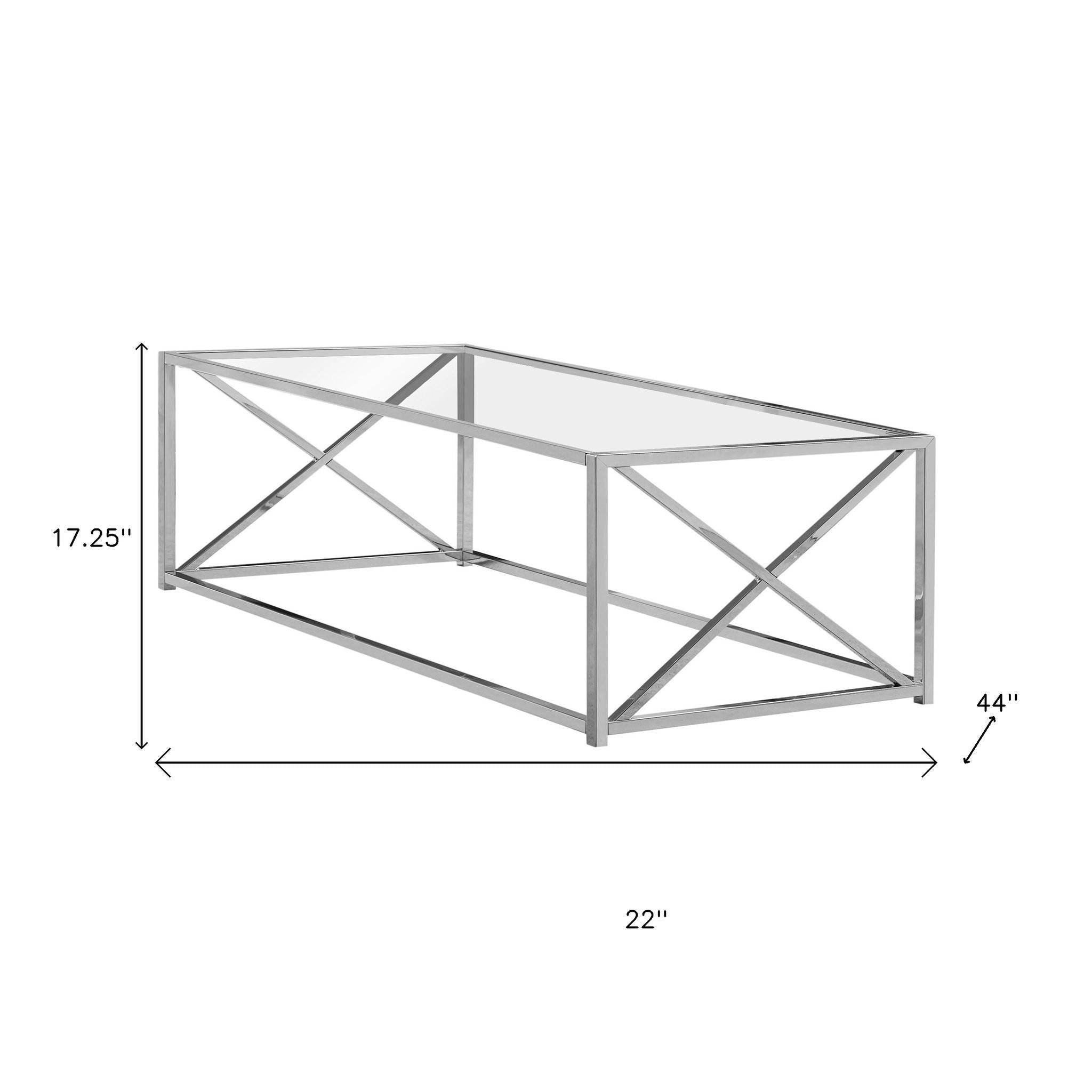 22" Clear And Silver Glass And Iron Coffee Table-6