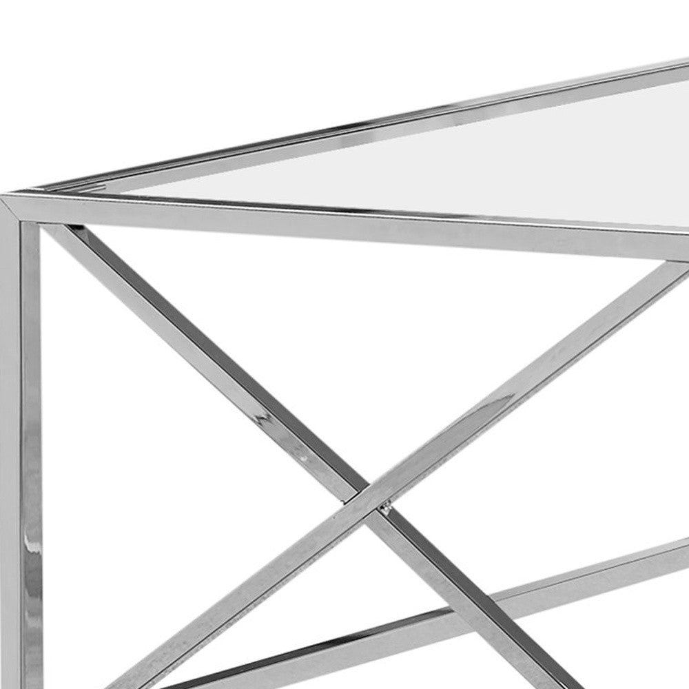 22" Clear And Silver Glass And Iron Coffee Table-3