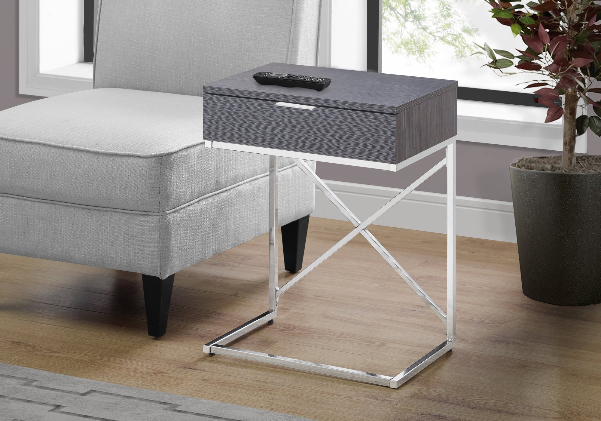 24" Silver And Gray Wood And Metal End Table With Drawer-5