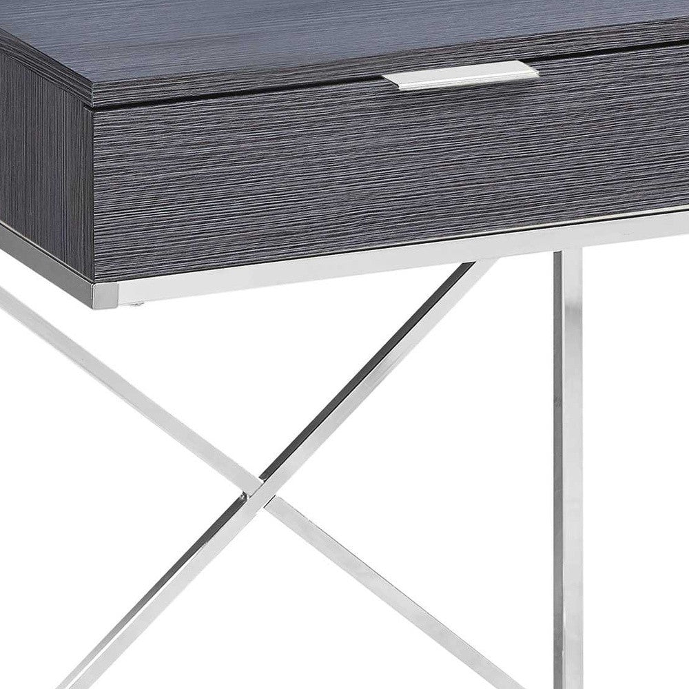 24" Silver And Gray Wood And Metal End Table With Drawer-2