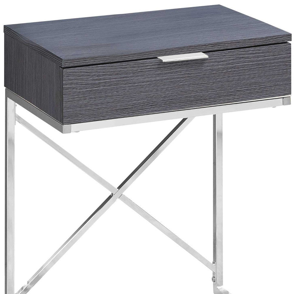 24" Silver And Gray Wood And Metal End Table With Drawer-3