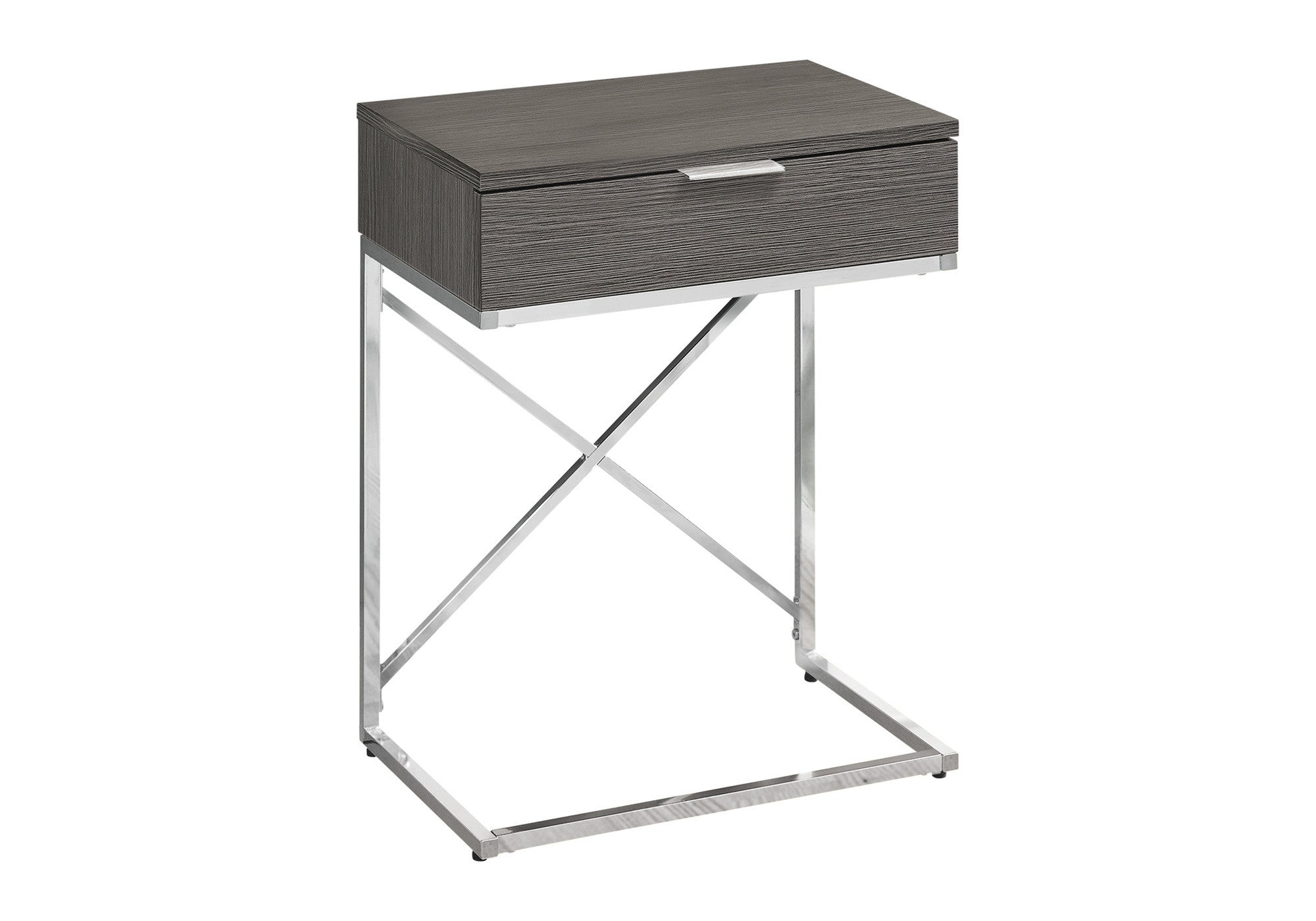 24" Silver And Gray Wood And Metal End Table With Drawer-0