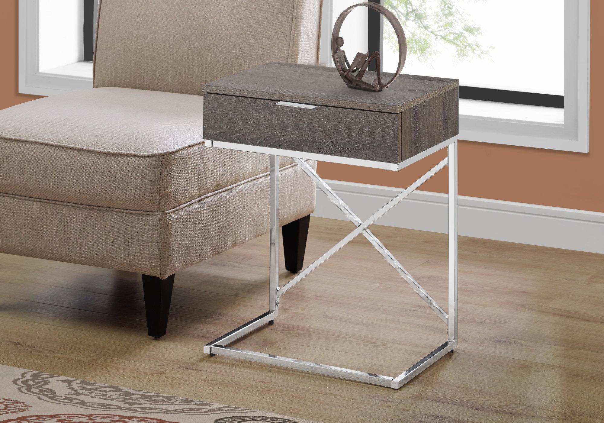 24" Silver And Taupe Wood And Metal End Table With Drawer-8