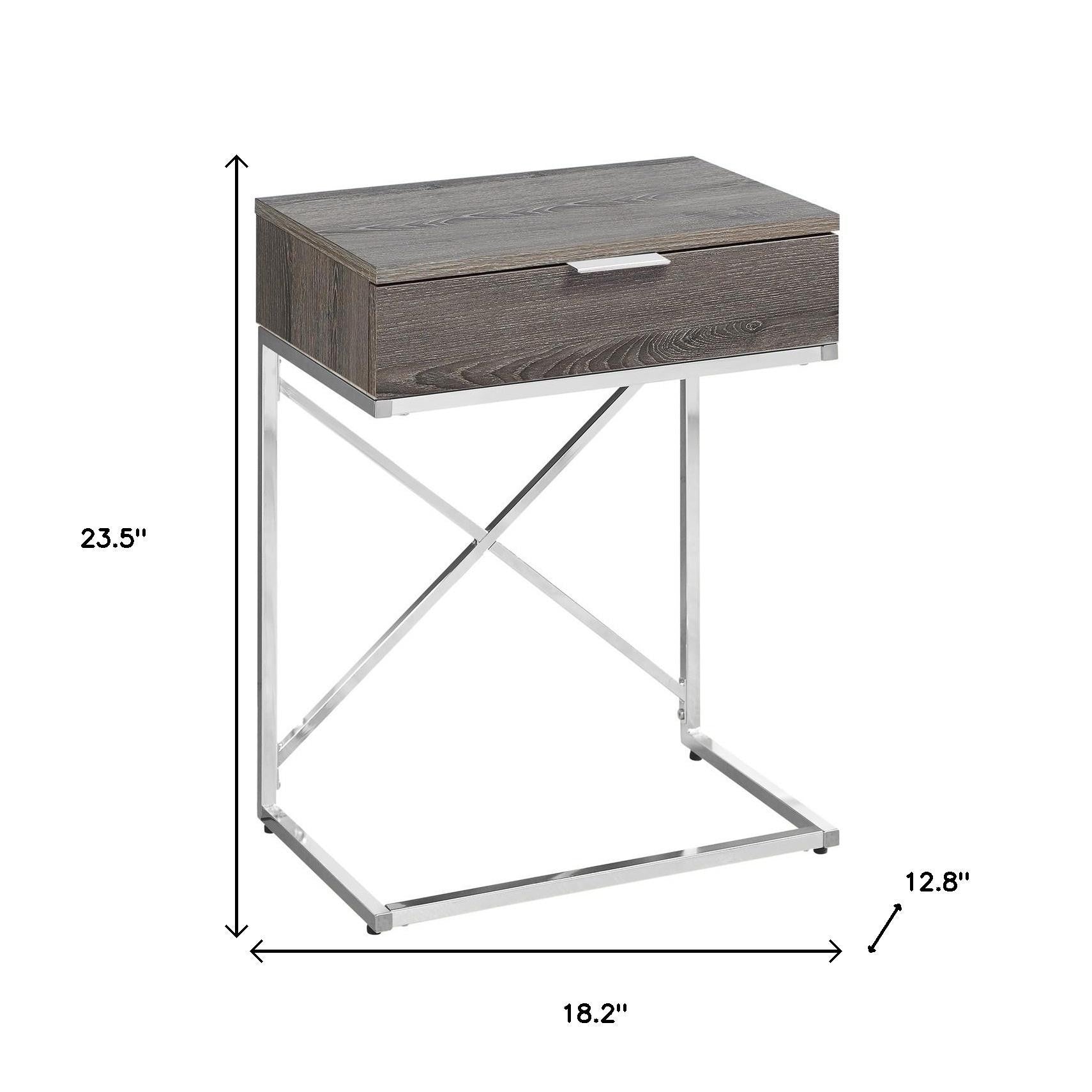 24" Silver And Taupe Wood And Metal End Table With Drawer-5