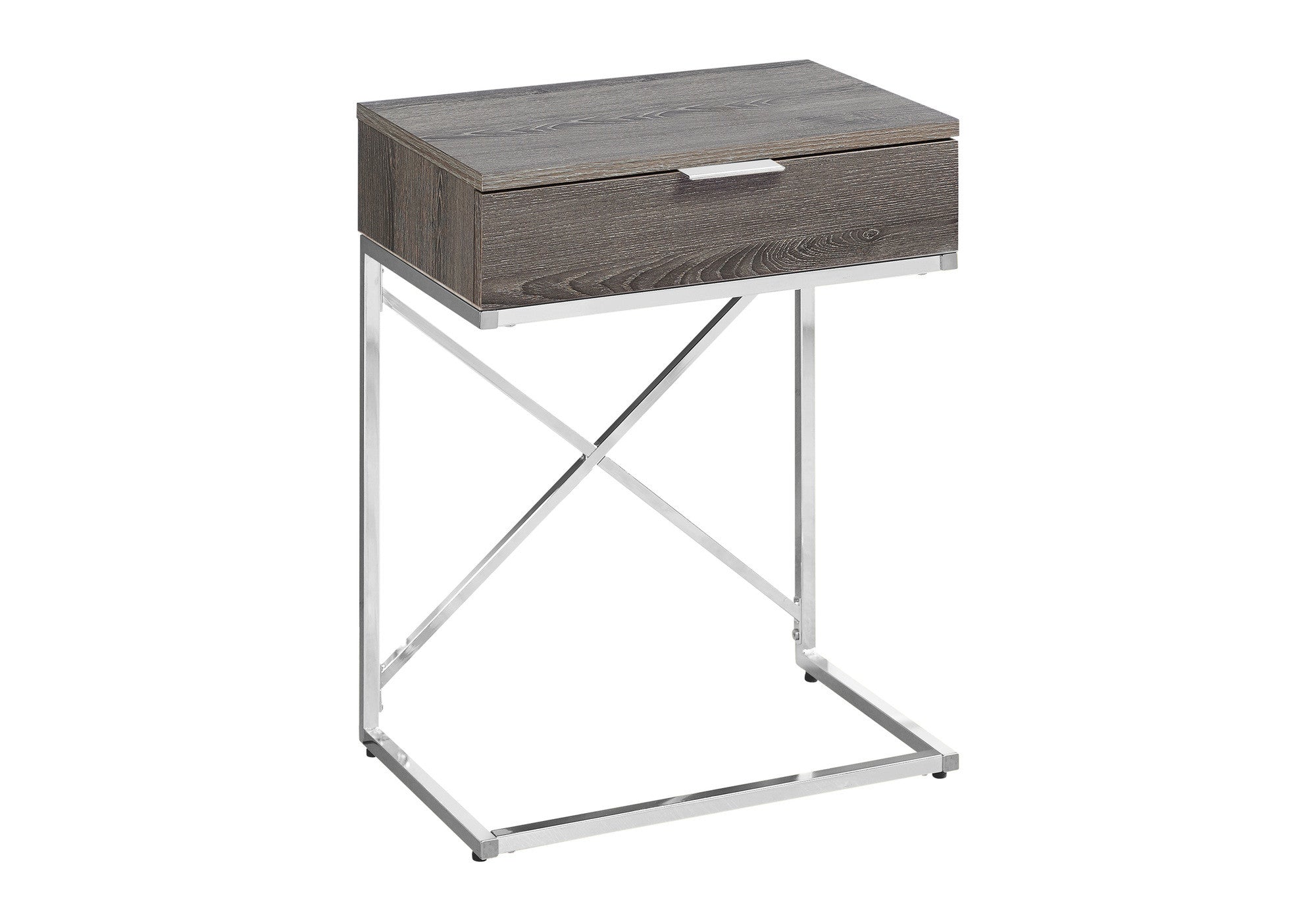 24" Silver And Taupe Wood And Metal End Table With Drawer-1