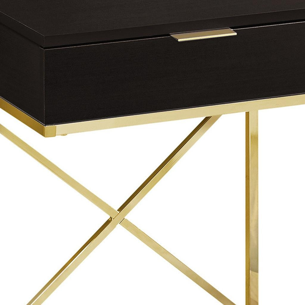 24" Gold And Black Wood And Metal End Table With Drawer-3