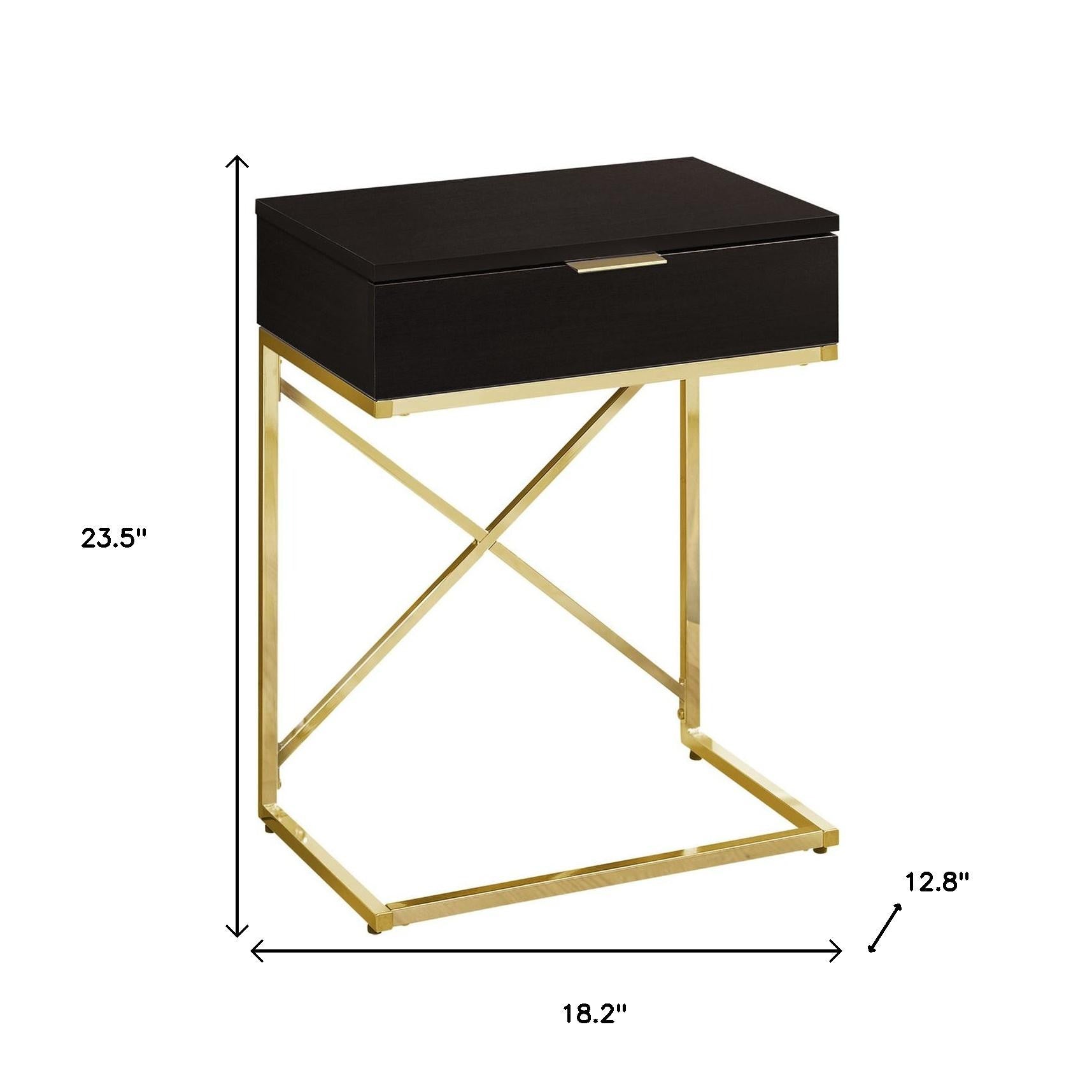 24" Gold And Black Wood And Metal End Table With Drawer-6