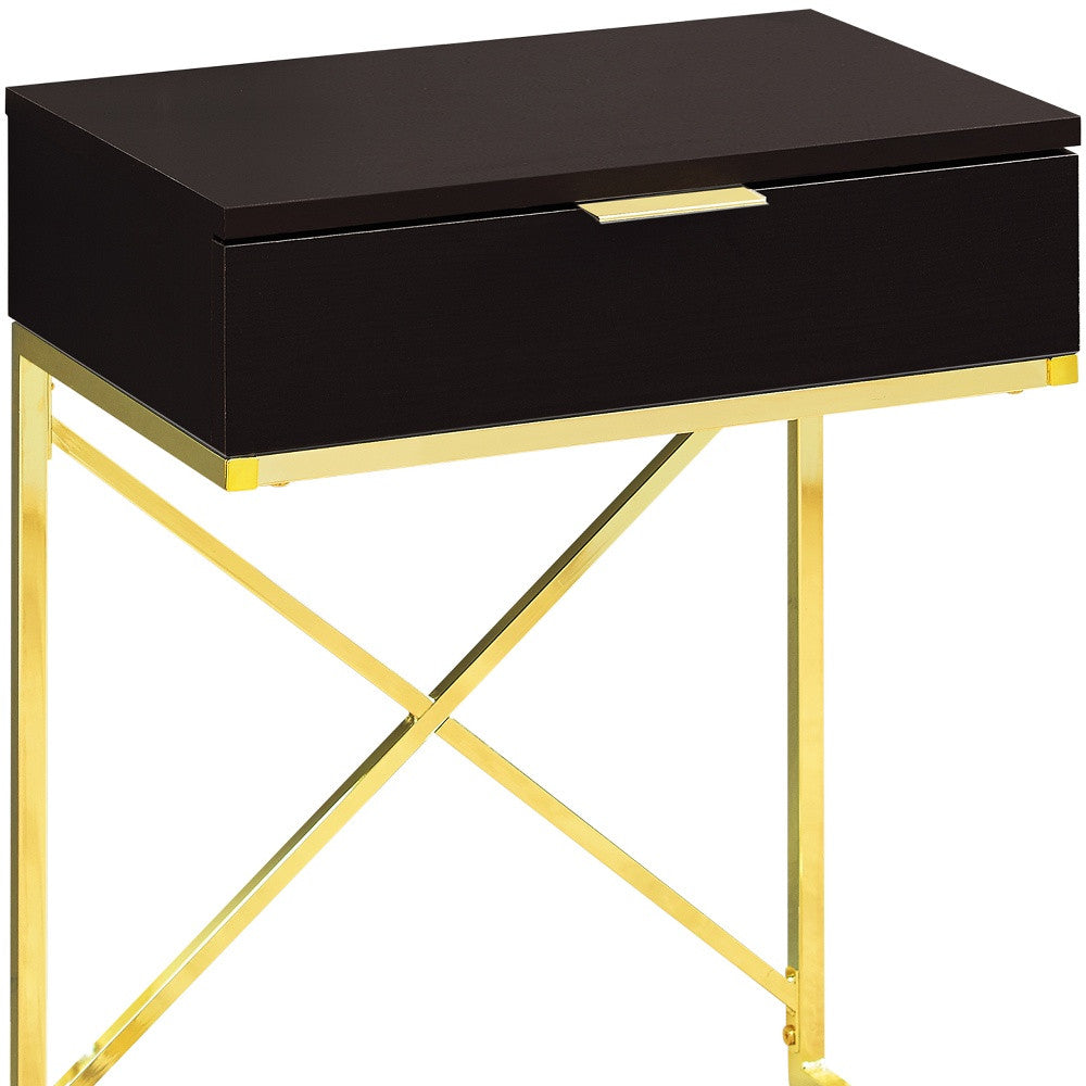 24" Gold And Black Wood And Metal End Table With Drawer-2