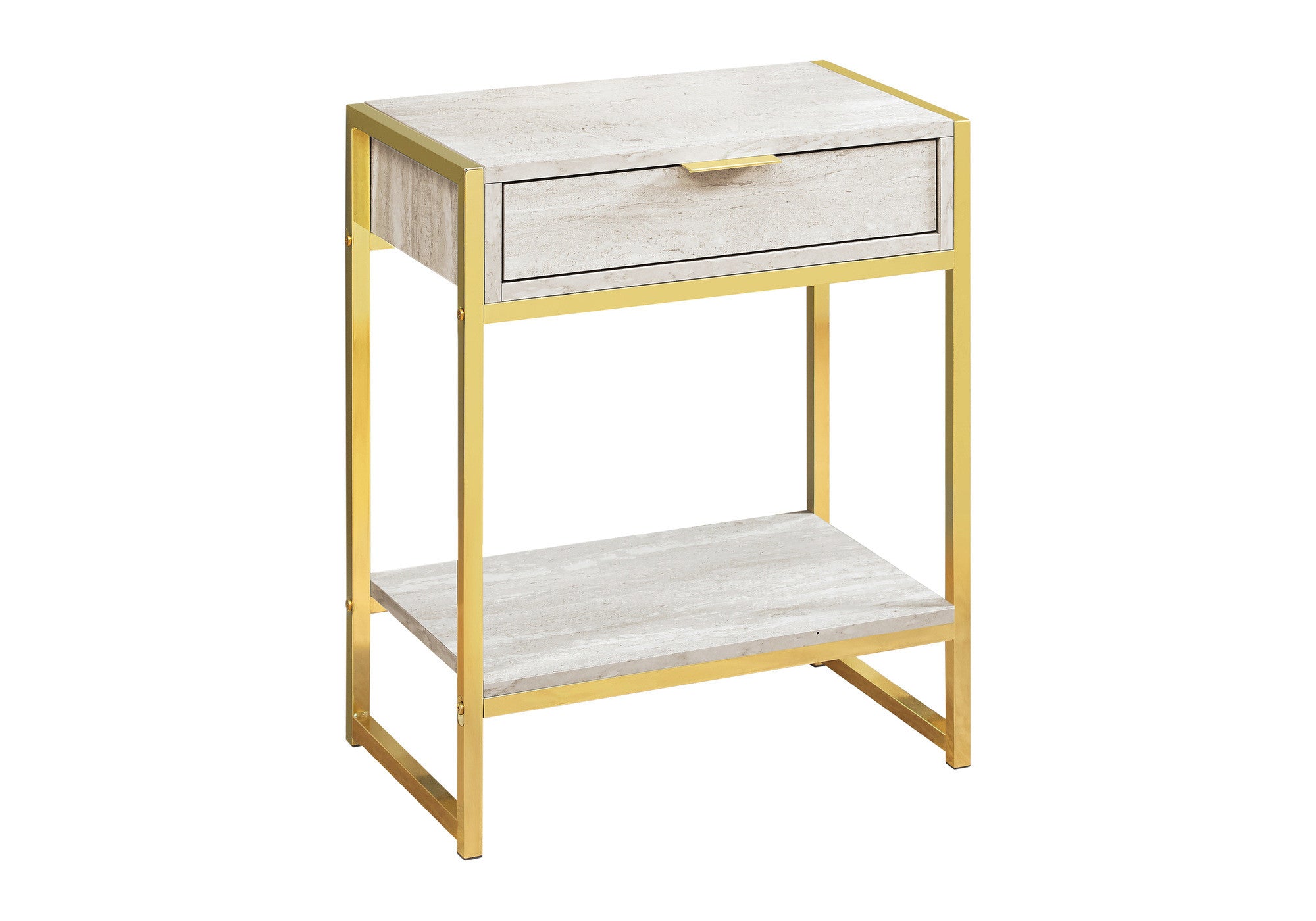 24" Gold And Beige Wood And Metal End Table With Drawer And Shelf-1