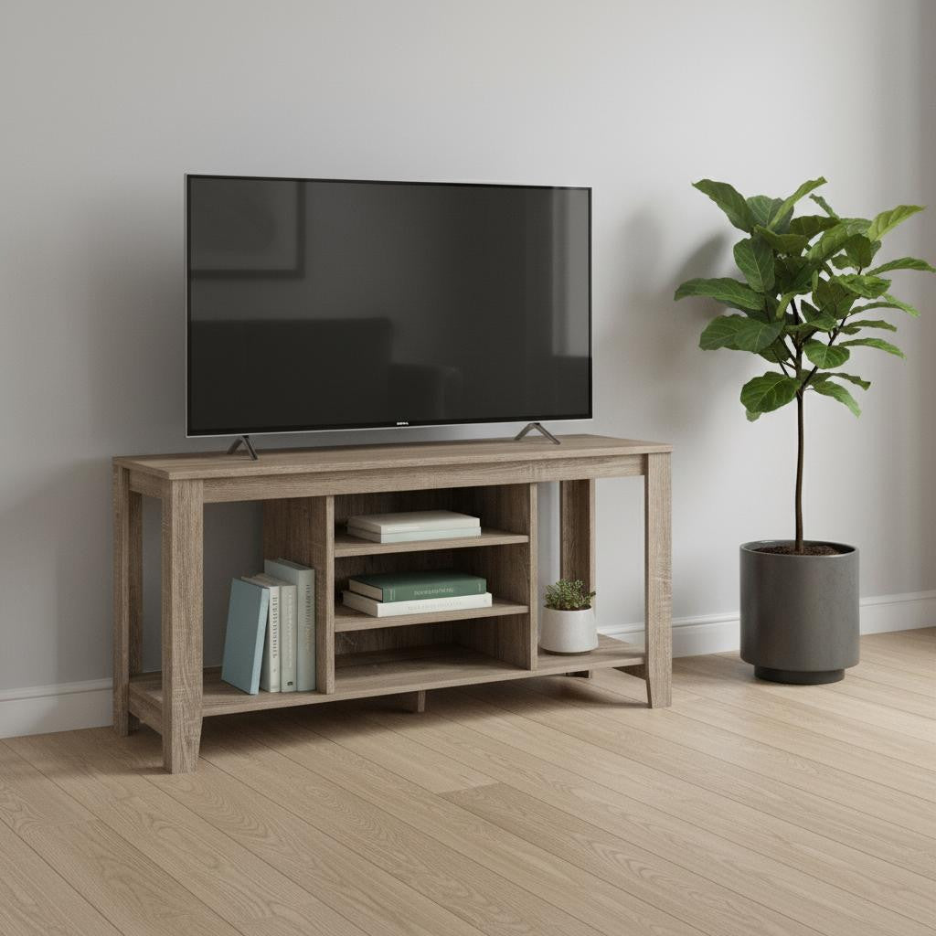 48" Taupe Wood Open Shelving TV Stand-0