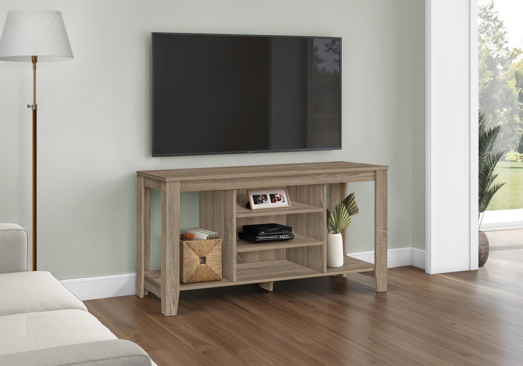 48" Taupe Wood Open Shelving TV Stand-5