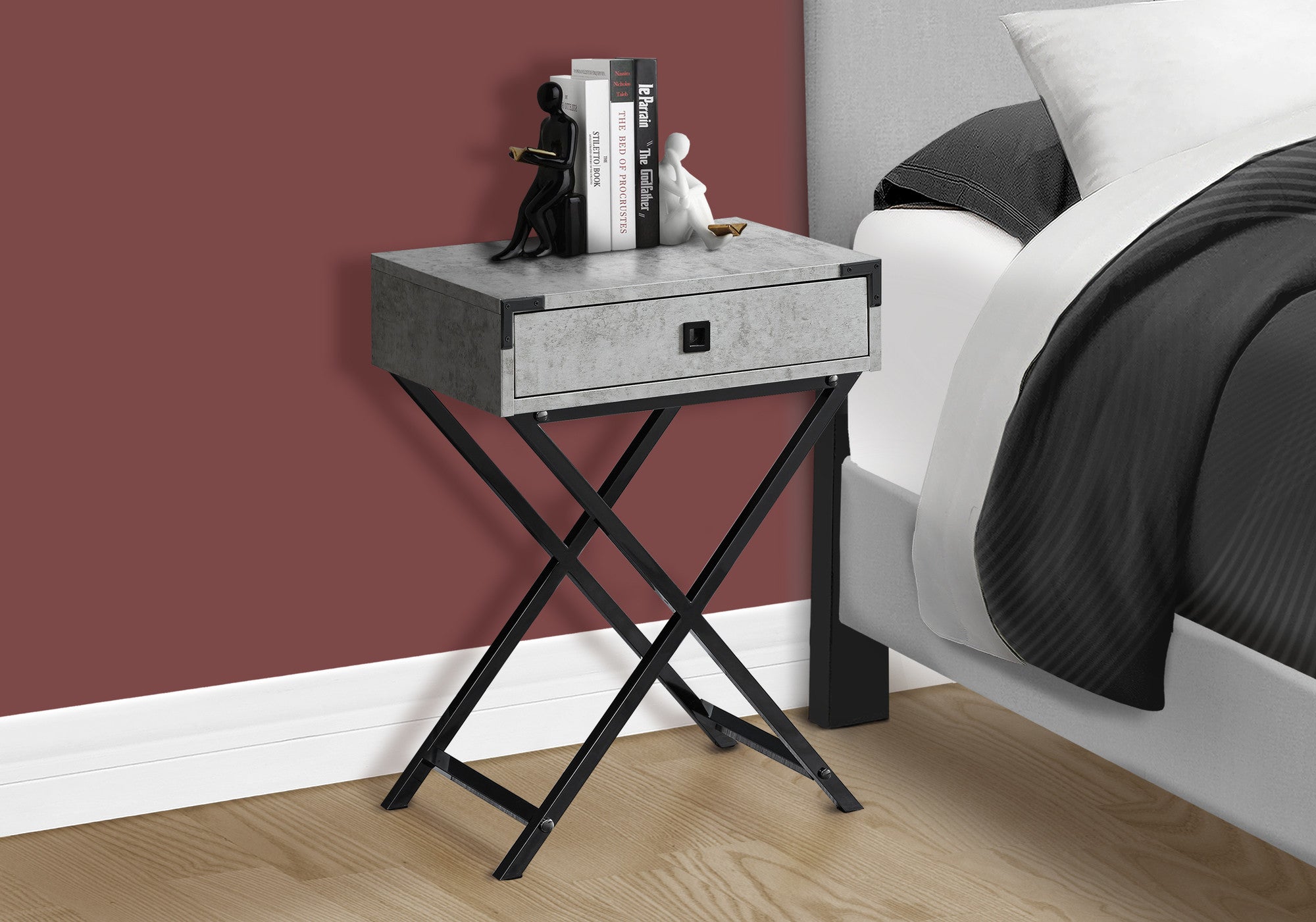 24" Black And Gray Wood And Metal End Table With Drawer-4