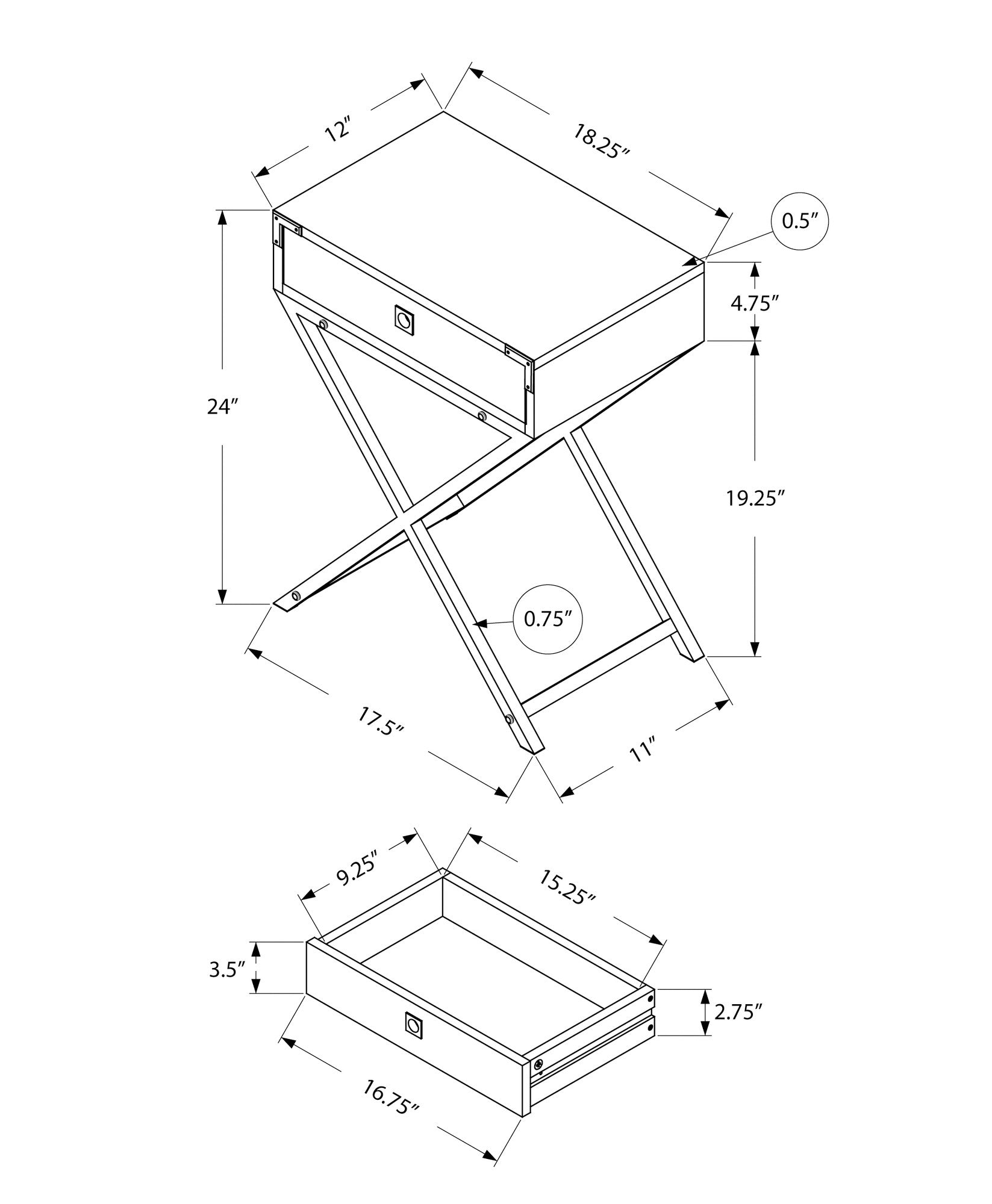 24" Black And Gray Wood And Metal End Table With Drawer-8