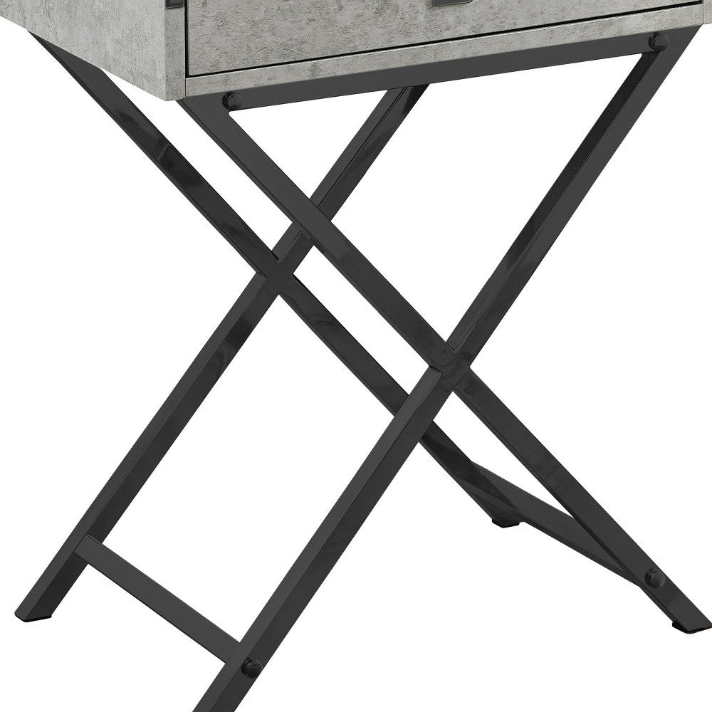 24" Black And Gray Wood And Metal End Table With Drawer-3