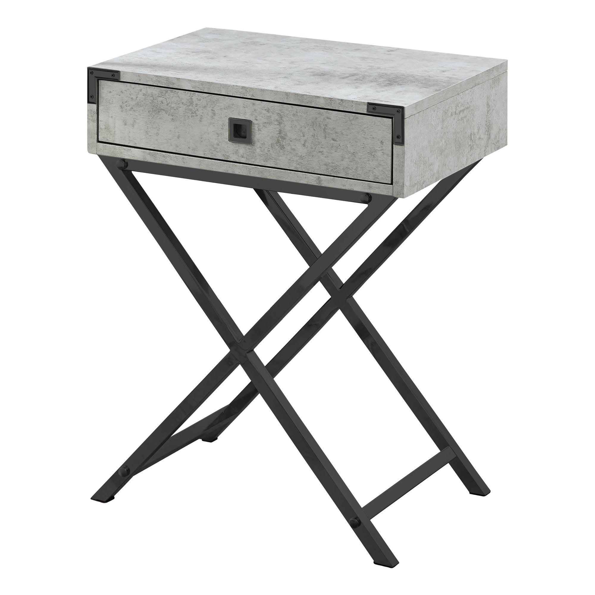 24" Black And Gray Wood And Metal End Table With Drawer-2