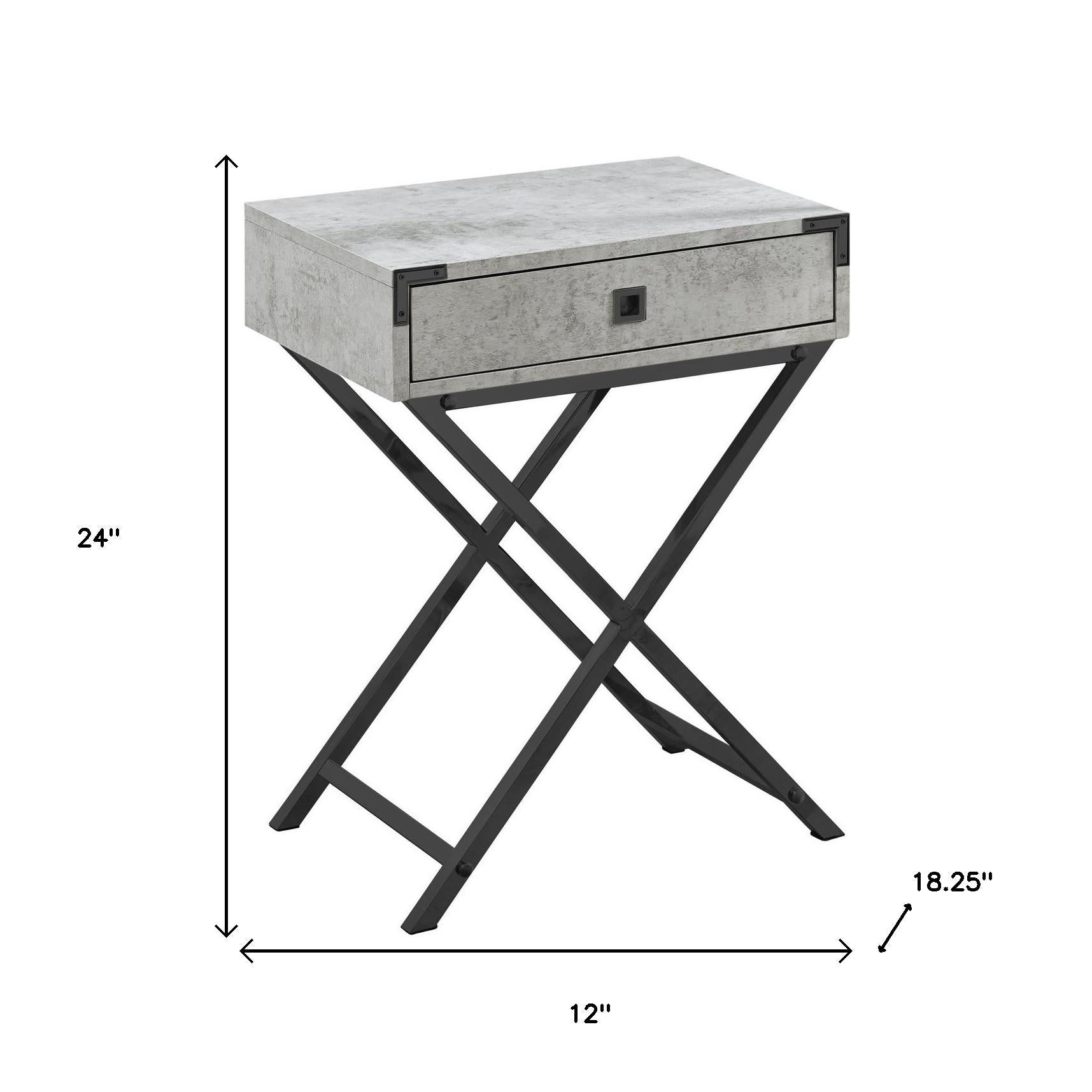24" Black And Gray Wood And Metal End Table With Drawer-6