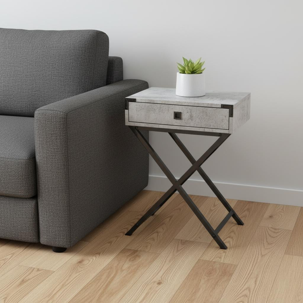 24" Black And Gray Wood And Metal End Table With Drawer-0